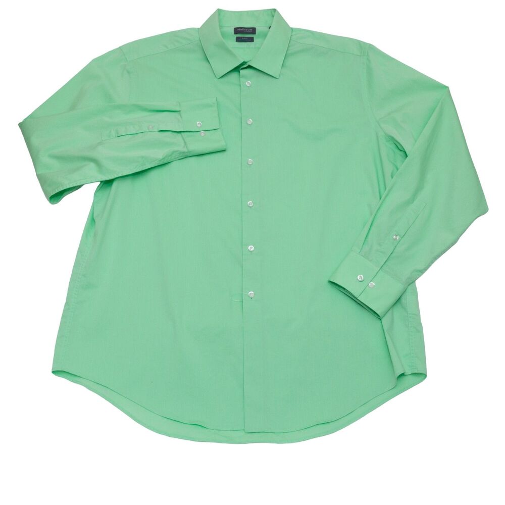Madison Men's 17-17.5 34-35 XL Slim‎ Fit Dynamic Cooling Dress Shirt Mint Green